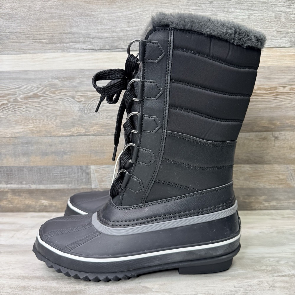 JBU Sabine Ladies' Water Resistant Winter Faux Fur Snow Boot Black Size 8 - Picture 3 of 12